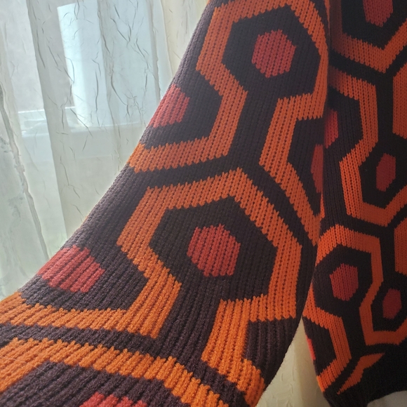 Men's Orange & Dark Brown Geometric Button-Up Sweater - Picture 7 of 13